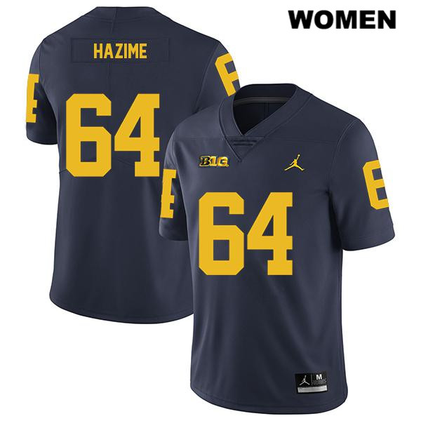 Women's NCAA Michigan Wolverines Mahdi Hazime #64 Navy Jordan Brand Authentic Stitched Legend Football College Jersey NI25C08VV